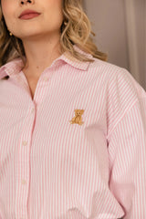 Camisa de Botones Oversize Rayas Rosa